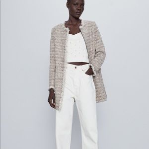 Zara Frayed Tweed Coat